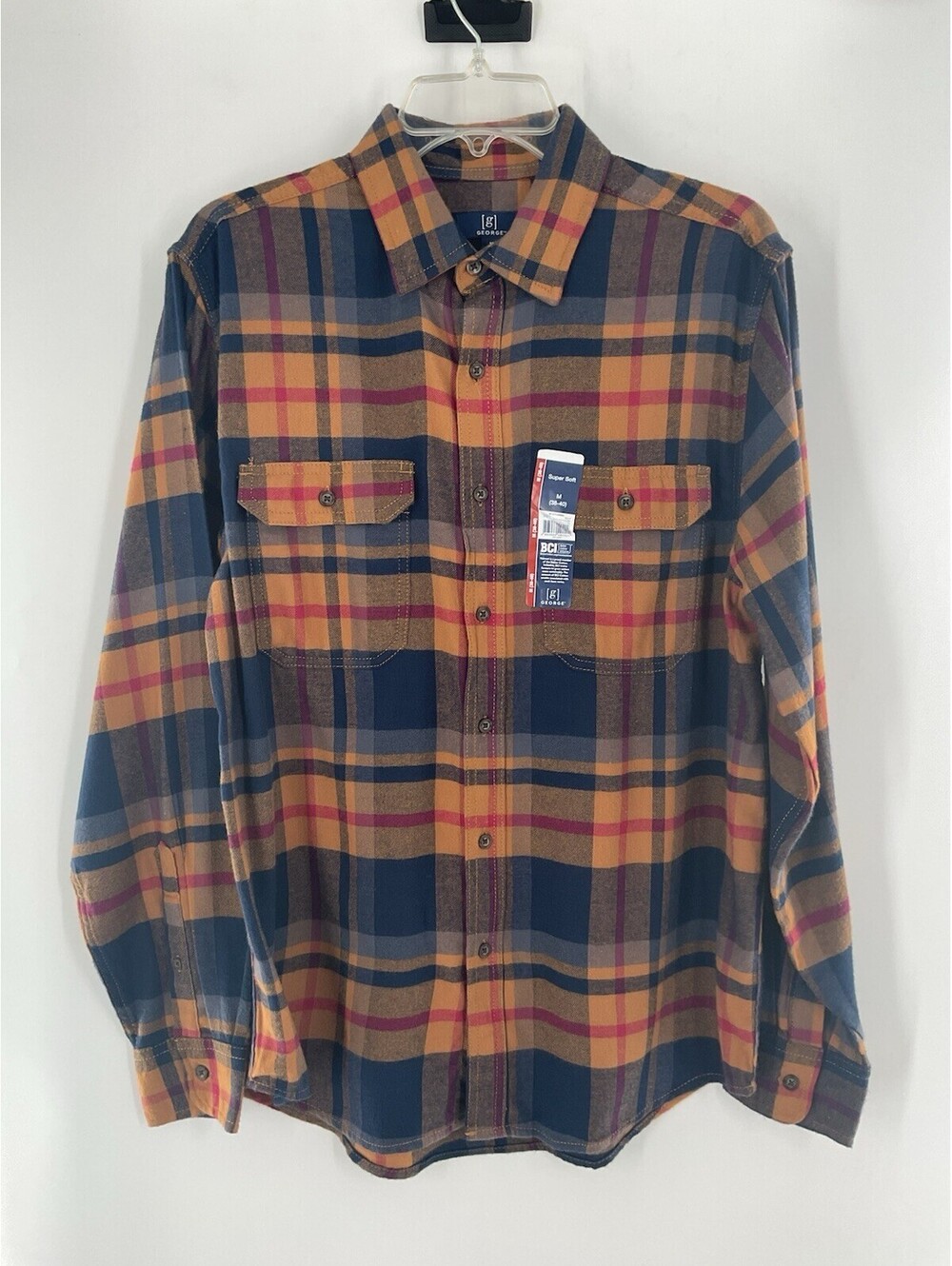 George Men’s Medium (38-40) Flannel Super Soft Blue Yellow Red 145